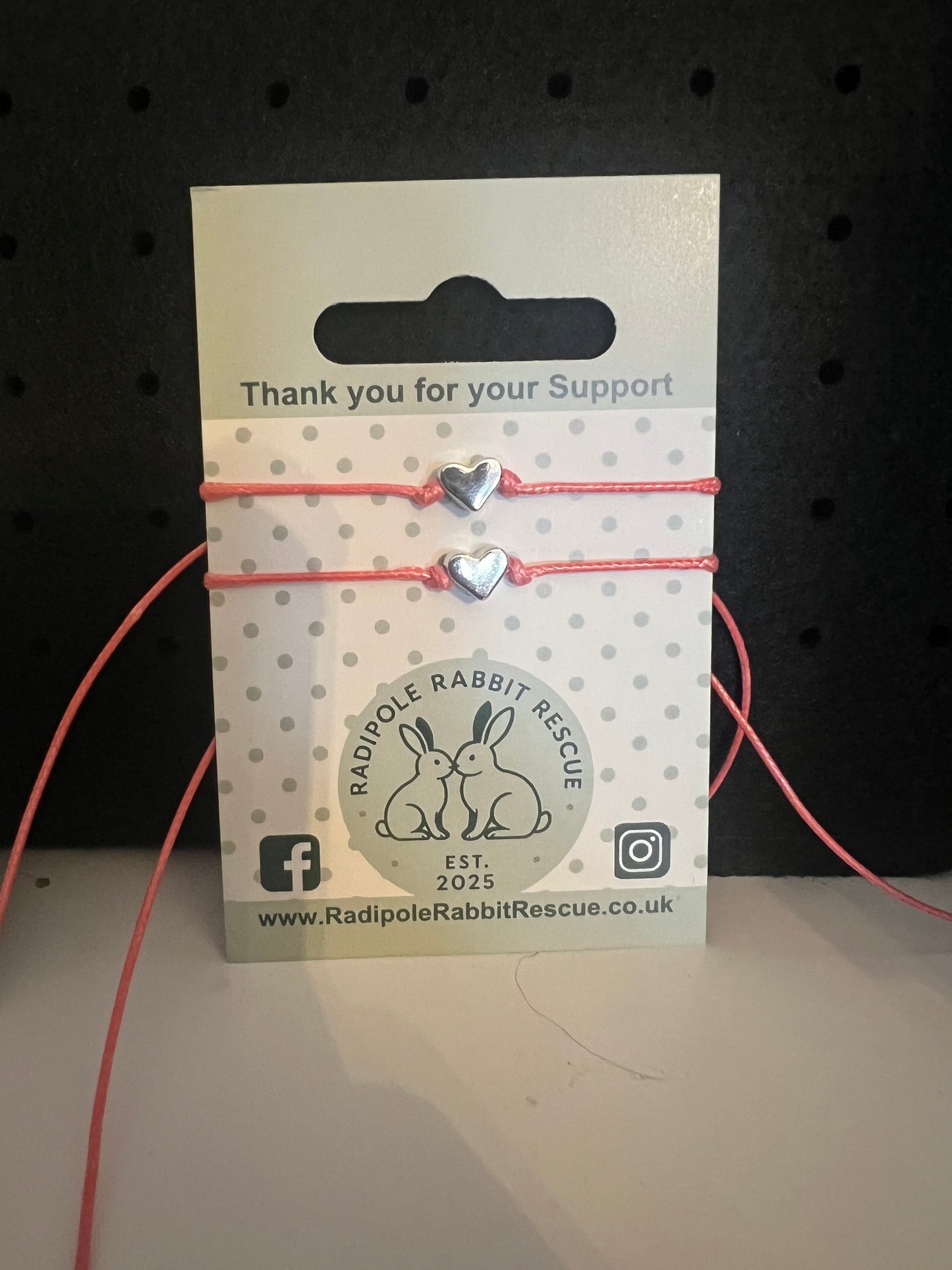 2pc cord, heart charm, Barrel knot bracelets